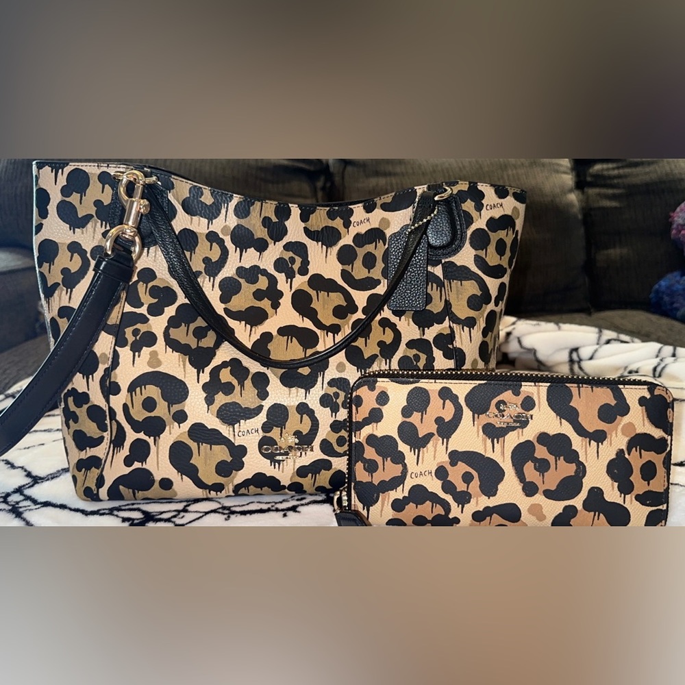 Coach leopard rare Eddie wild beast purse and wallet set